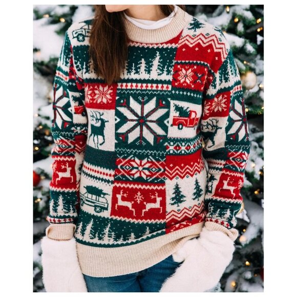 Kiel James Patrick The Christmas Patchwork Sweater Fair Isle Winter Holiday KJP - Picture 4 of 12